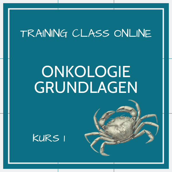 Kurscover „Training Class Online – Onkologie Grundlagen, Kurs 1“ mit Illustration eines Taschenkrebses